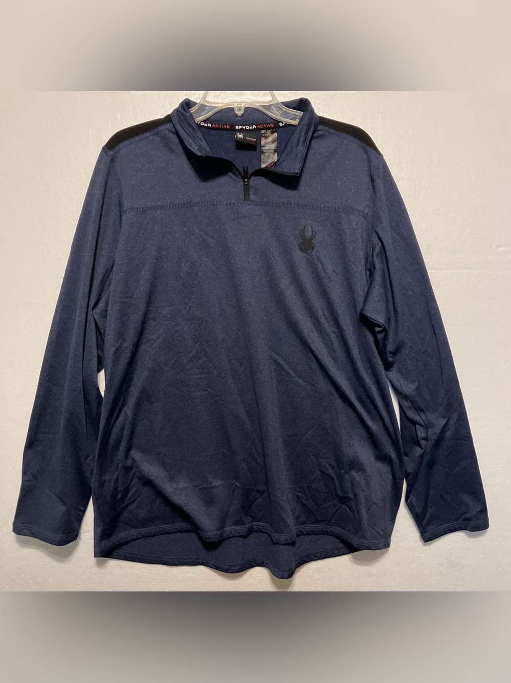 Spyder Men's Navy L Long-Sleeve Quarter-Zip Pullover with Black Shoulder Accents